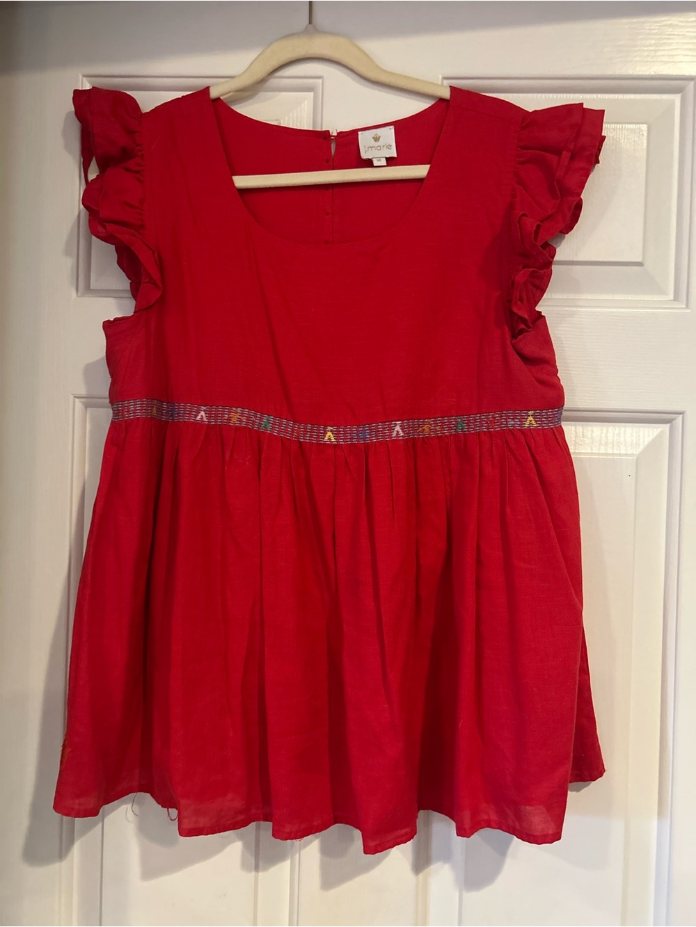 J. Marie Red Ruffle Sleeve Babydoll Top